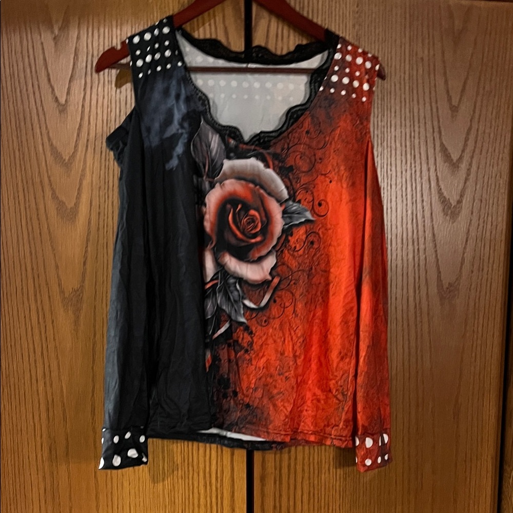 Elegant Red and Black Rose Women's Top
